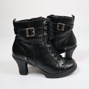 Mudd Y2K Lace‑Up Ankle Boots w/ Belt & Floral Sole Women’s 9